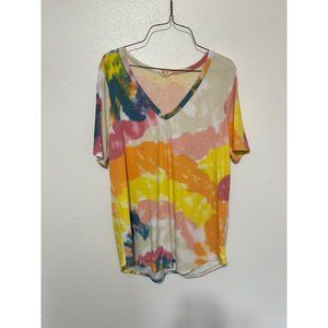 Bibi V Neck Tee Tshirt Multi Tie Dye Womans Size L